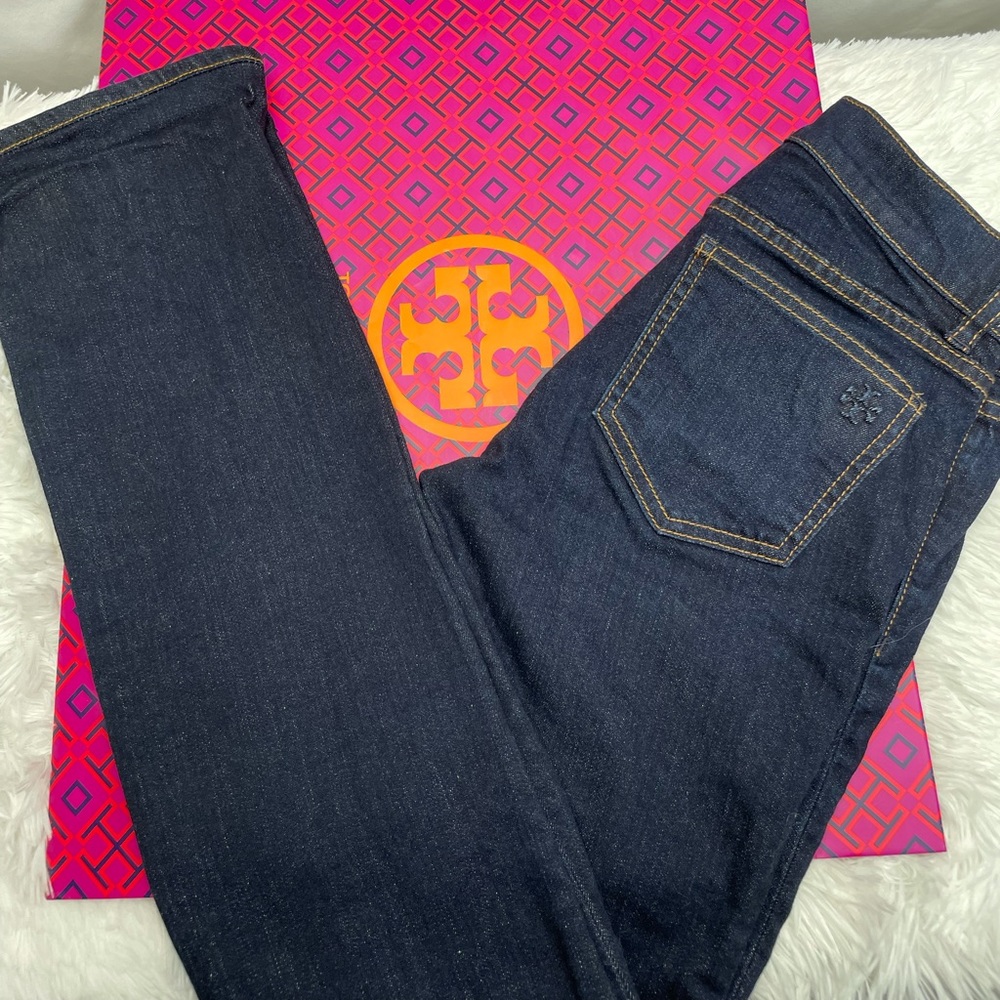 SALE💥 Tory Burch Dark Blue Mid Rise Jeans Sz 25 Bin A